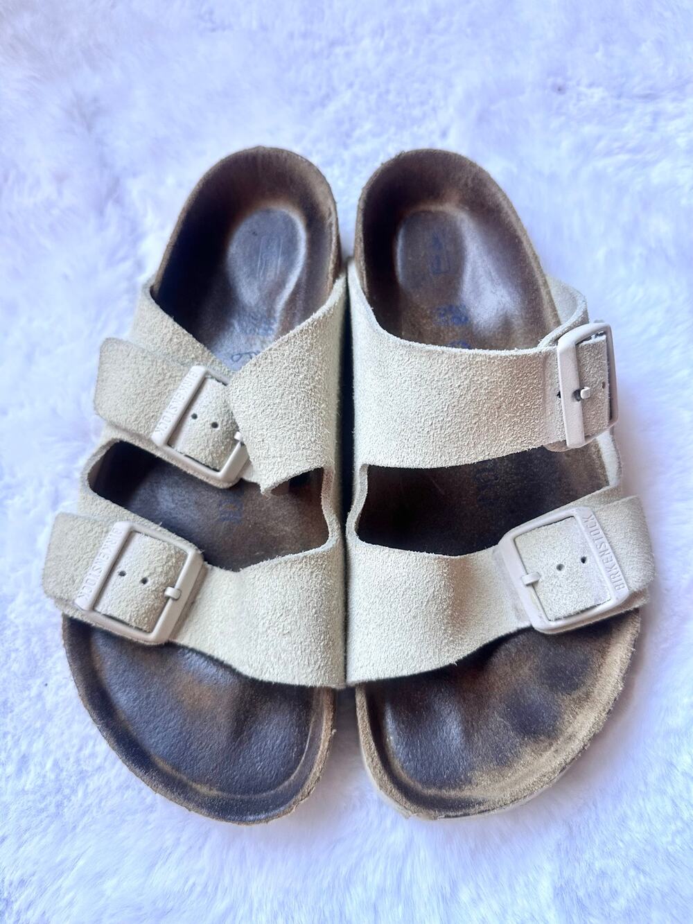 Birkenstock Arizona Soft Footbed Suede Sandals Women’s US 7.5, EU 38 Taupe Beige